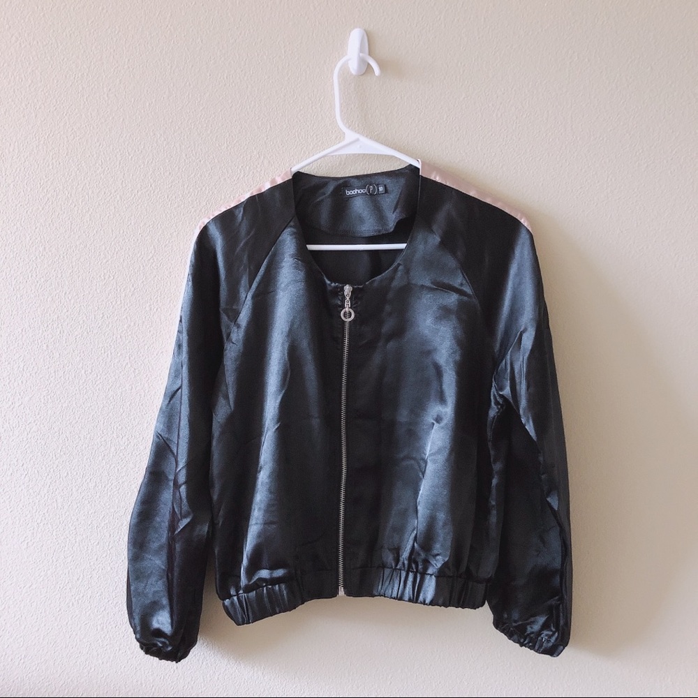 Boohoo Semi-Cropped Silky Bomber Jacket